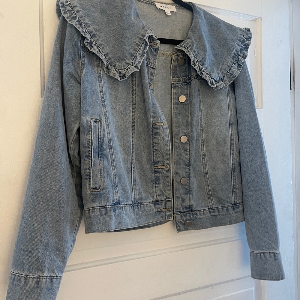Anthropologie Mable Denim Ruffle Collar XS or S Jacket